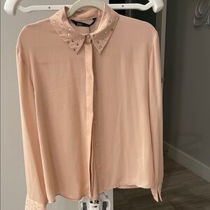 Zara Light Pink Studded Button Down Shirt